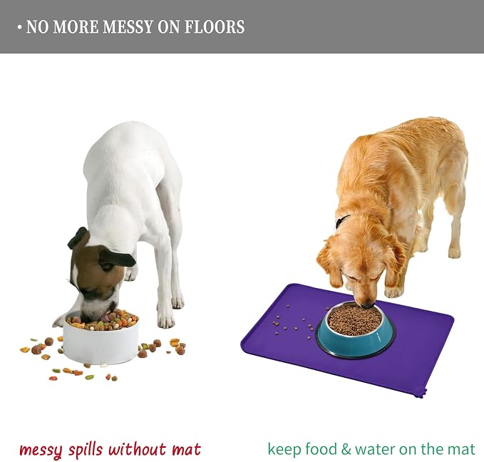 Reopet Silicone Pet Feeding Mat - Waterproof & Non-Slip Dog Cat Placemat | High Raised Edges Prevent Food & Water Spills to Protect Floors, Easy to Clean, Fit for Dog Cat Bowls