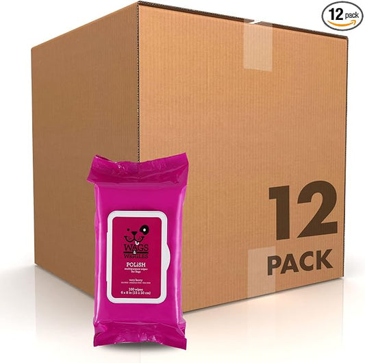 Wags & Wiggles Polish Multipurpose Wipes for Dogs, Very Berry Scent - Scented Dog Wipes Clean & Condition Your Dog's Coat Without A Bath, 100 Count - 12 Pack