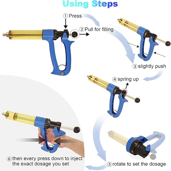 25ML Semi-automatic Livestock Syringe, Adjustable Continuous Repeating Cattle Vaccine Luer Lock Cattle Vaccine Gun, Veterinary Syringe for Cow Goat Sheep Pig