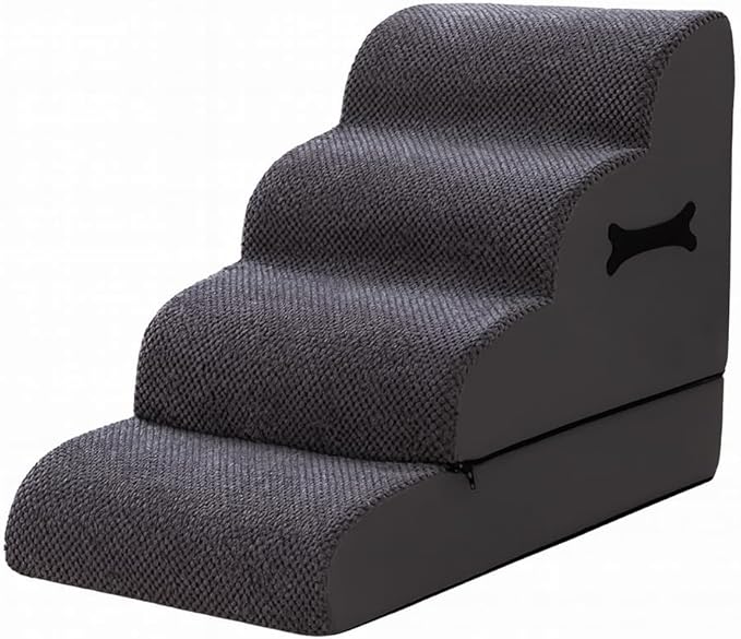 4-Step Dog Stairs for Bed – Non-Slip Foam Pet Steps for Small & Large Dogs, Stable Dog Steps for Couch & High Beds, Ramp Alternative for Senior Dogs & Cats, Grey