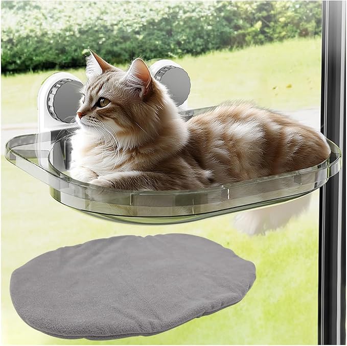 La La Pet Suction Cup Cat Bed with Mat Transparent All Season Window Perch for Indoor Pets Sunbathing Hammock Nest