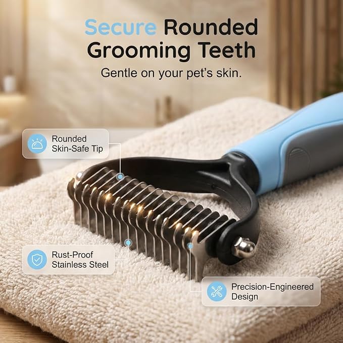 Double Sided Pet Grooming Brush, 2026 New Hurtless Shedding Dematting Undercoat Rake for Dogs and Cats, Upgrade Matt Remover Detangler for Long Thick Haired Pets (Yellow, Large)