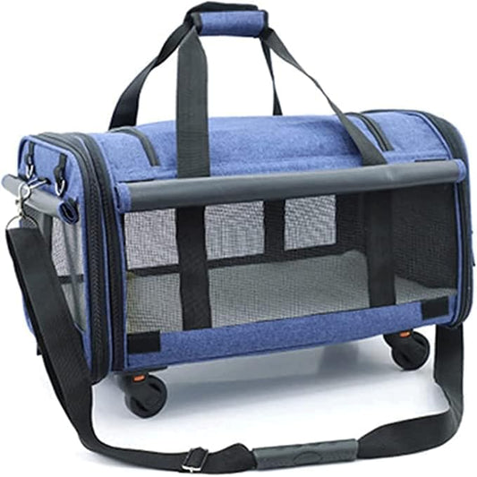 OLOTU Pet Backpack Pet Trolley Case on Wheels, Soft Side Pet Carrier with Breathable Mesh, Lightweight Portable Cat Carrier Spacious