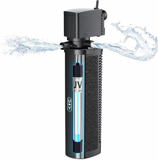 Aquarium Filter for 75-200 Gallon Tank, U-V Fish Tank Green Clean Machine Submersible Powerful Pump Canister Filter 300GPH for Pond Turtle Tank Saltwater Freshwater Crystal Clear Green Killing