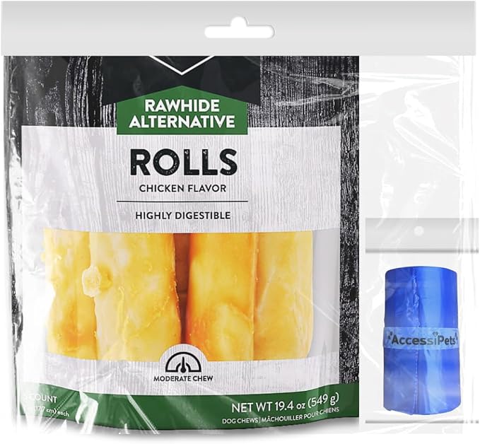 Rawhide Free 7 Inch Retriever Rolls with 1 Waste Bag Roll, Chicken 19.4 oz