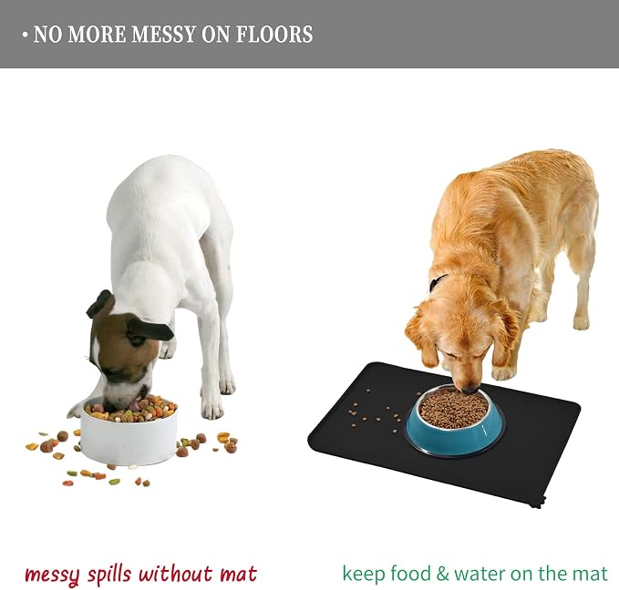 Reopet Silicone Pet Feeding Mat - Waterproof & Non-Slip Dog Cat Placemat | High Raised Edges Prevent Food & Water Spills to Protect Floors, Easy to Clean, Fit for Dog Cat Bowls