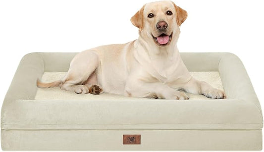Yiruk XL Orthopedic Dog Bed for Large Dogs, Extra Large Waterproof Dog Bed with Removable Washable Cover, 4-Sides Bolster Support Pet Couch Sofa with Non-Slip Bottom, Beige