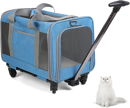 Cat Carrier, Airline Approved Dog Carrier with Wheels, Pet Carrier for Pet with Telescopic Walking Handle,Easy to Fold for Small Cats and Dogs