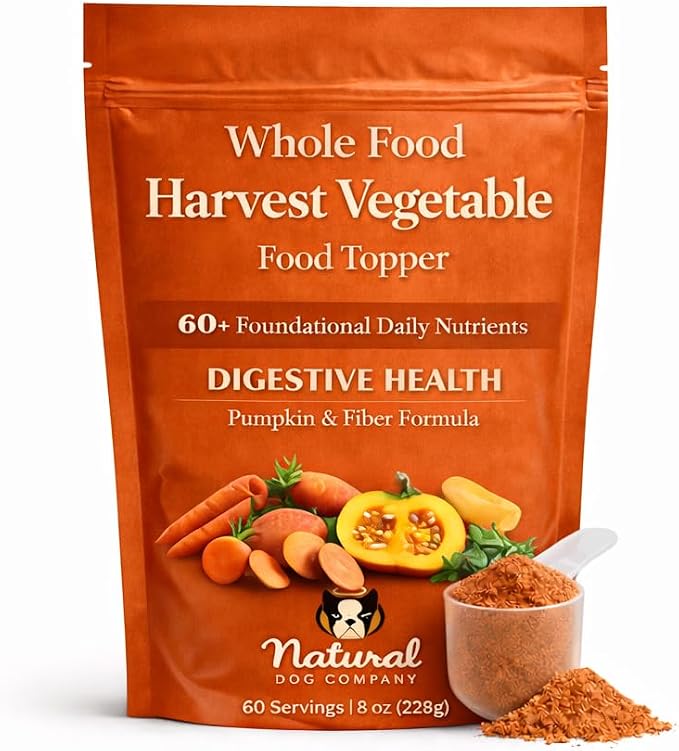 Natural Dog Company Harvest Vegetable Granules Dog Food Topper – Pumpkin Digestive Support Granules for Dogs, Fiber-Rich Superfood Blend for Gut Health, Holistic Care & Prebiotic Fiber, 8oz Bag