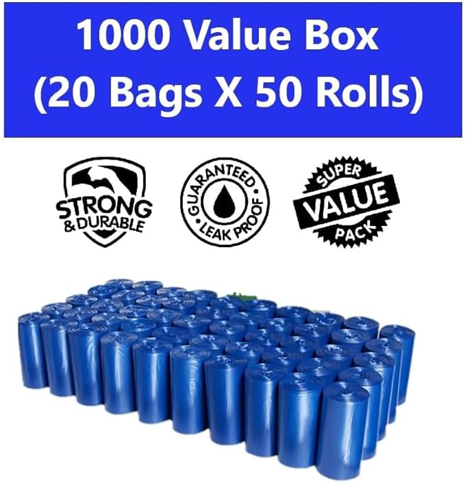 EZ Pick Up Pet Dog Bags - 1000 Count Waste Bags, Puppy Pick Up Bag, Doggy Walking Clean Up (Pink, Black, Blue) (Blue)