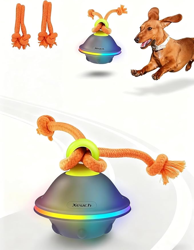 Xeuch Interactive Dog Toys, Automatic Moving and Rolling Dogs Ball with Rope, Motion-Activated Wicked Ball with Voice Recording for Small Medium Pup, Stimulation Toy for Boredom Relief