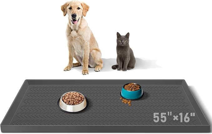 Kalolary Silicone Dog Food Mat, 55” x 16”Waterproof Pet Feeding Mat with High Raised Edge Avoid Spill Out,Dog Water Bowl Placemats for Indoor Easy to Clean