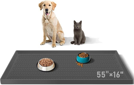 Kalolary Silicone Dog Food Mat, 55” x 16”Waterproof Pet Feeding Mat with High Raised Edge Avoid Spill Out,Dog Water Bowl Placemats for Indoor Easy to Clean