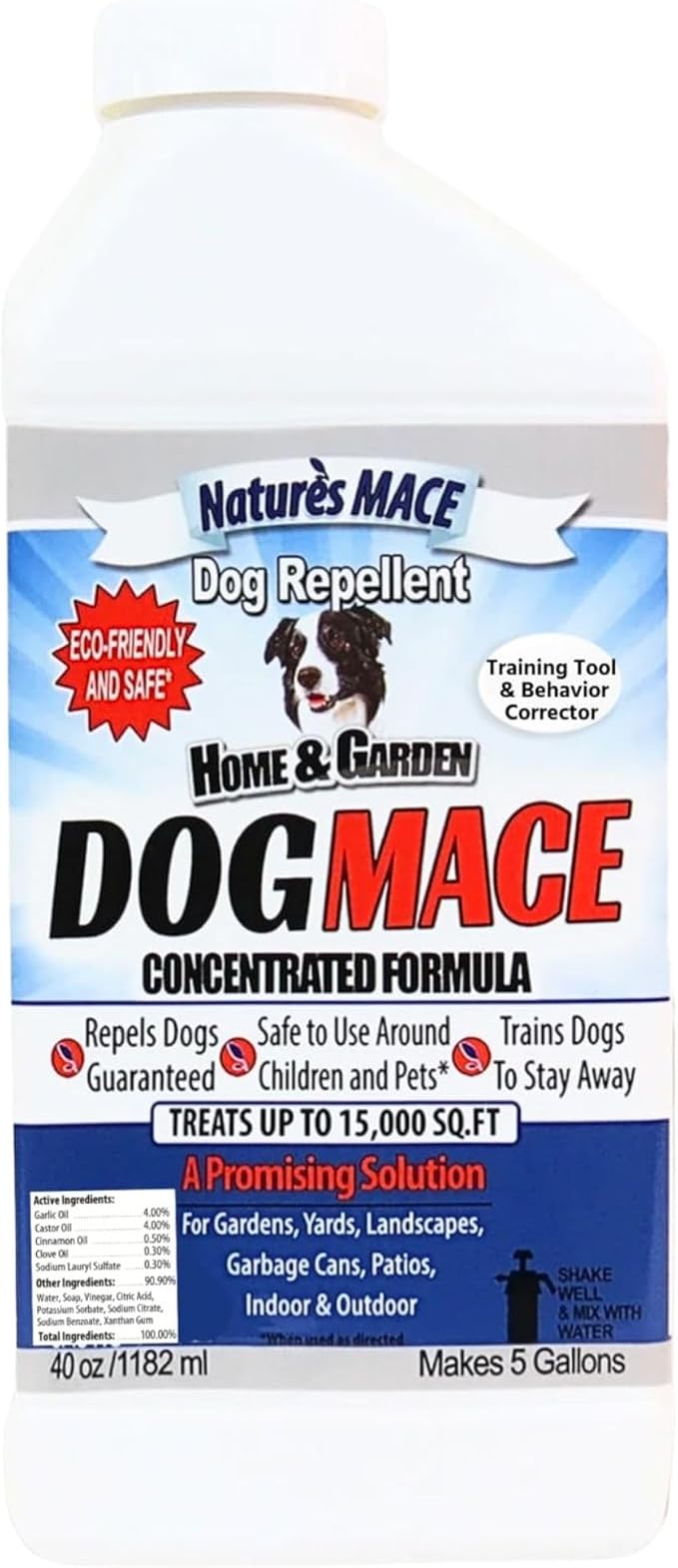 Nature’s MACE Dog Mace, Dog Repellent for Yard, Potty Training Tool, Indoor & Outdoor, Marking and Digging Spray, Pee Deterrent, Safe Around Kids, Pets, Plants, 40oz Concentrate, Treats 15,000 Sq Ft