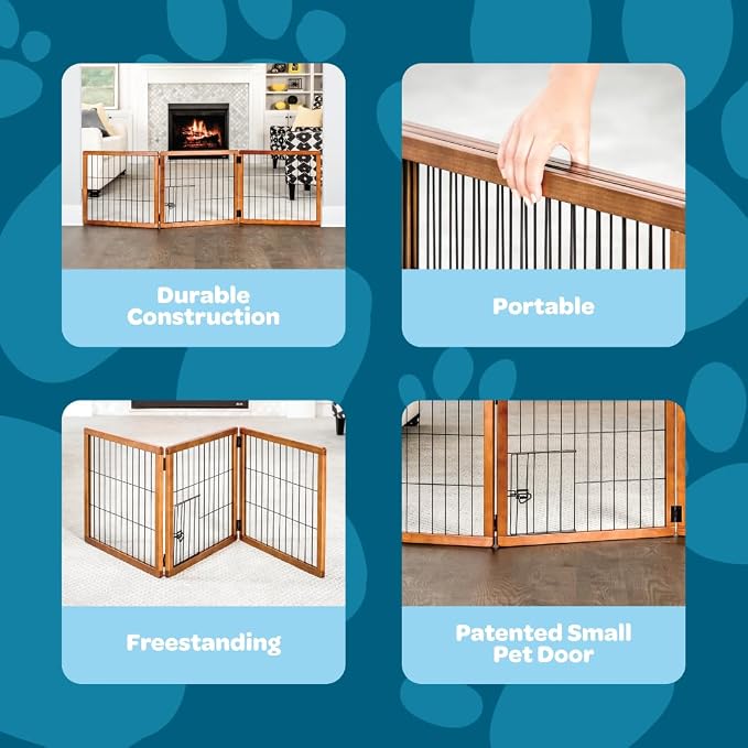 Carlson 22"-62" Super Wide Dog Gate with Small Pet Door, Premium Wooden 3-Panel Pet Gate for Doorways & Hallways