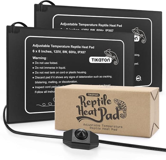 Tikaton Reptile Heat Pad - Adjustable Temperature Under Tank Heater for 10-20gal/30-40gal Tank, Terrarium Heat Mat for Turtle/Snake/Lizard/Frog/Spider/Plant Box (2 Pack-6" X 8")