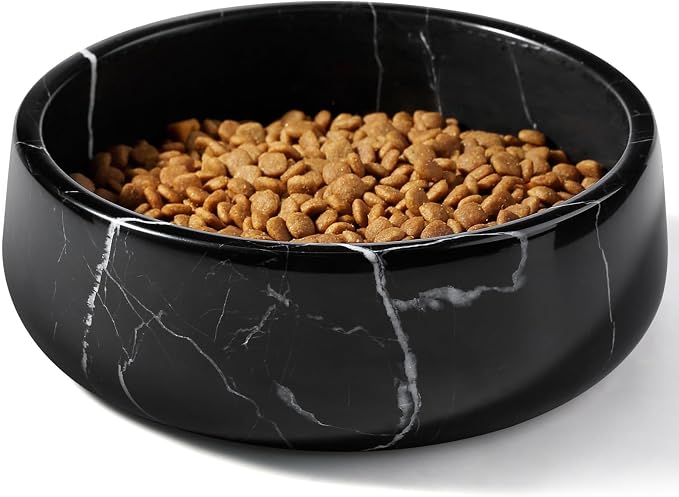Karibiber Black Marble Dog Bowl, 3.5lbs Non Slip,Non Spill Heavy Dogs Food Bowl, Large Dog Dish, Weighted Food and Water Bowls for Medium Dogs, Natural Stone Pet Bowl, Easy to Clean, Holds 4.5 Cups