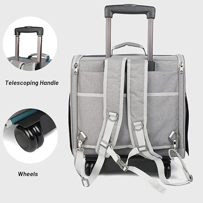 Cats Rolling Carrier with Wheels, Foldable Dog Travel Carrier Backpack Luggage Bag,Cats,Puppies Travel Bag Trolley with Mesh Ventilation Windows, Storage Pockets