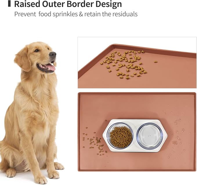 Dog Food Mat,Silicone Waterproof Food Tray,Non Slip Pet Bowl Mats Placemat,0.8" Raised Edge,Suitable for Most Small and Medium Sized Pets,28" x 18"