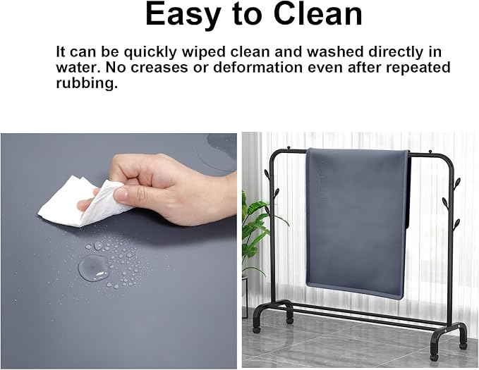 Silicone Waterproof Mat for Hydroponics Growing System Indoor,Water Bucket Mat,Easy to Clean and Non-Slip,43.3 x 23.6 Inches,Gray