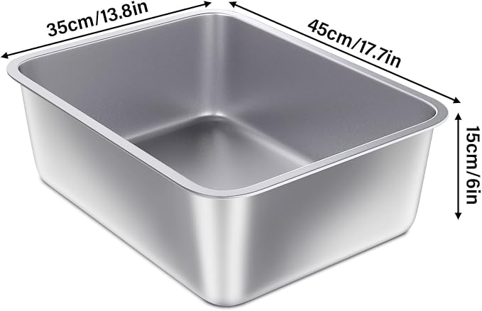 Stainless Steel Litter Box, Large Metal Cat Litter Box for Small to Medium Cats, High Sides, 18"x14"x6"，Non Stick, No Smell, Easy to Clean