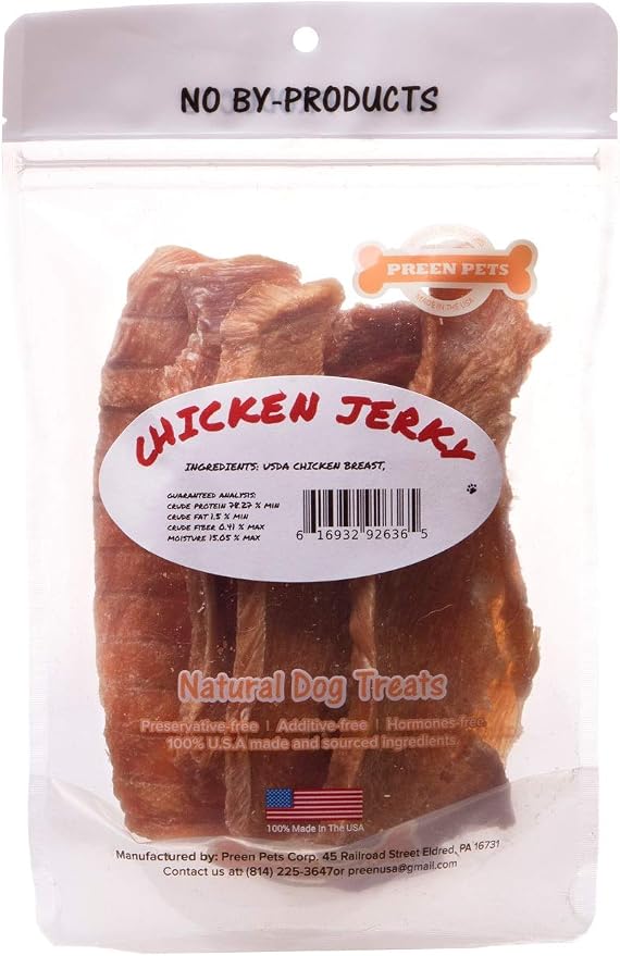 Preen Pets Chicken Breast Jerky Dog Treats - 100% USA Lean Chicken Breast (1 Pound)