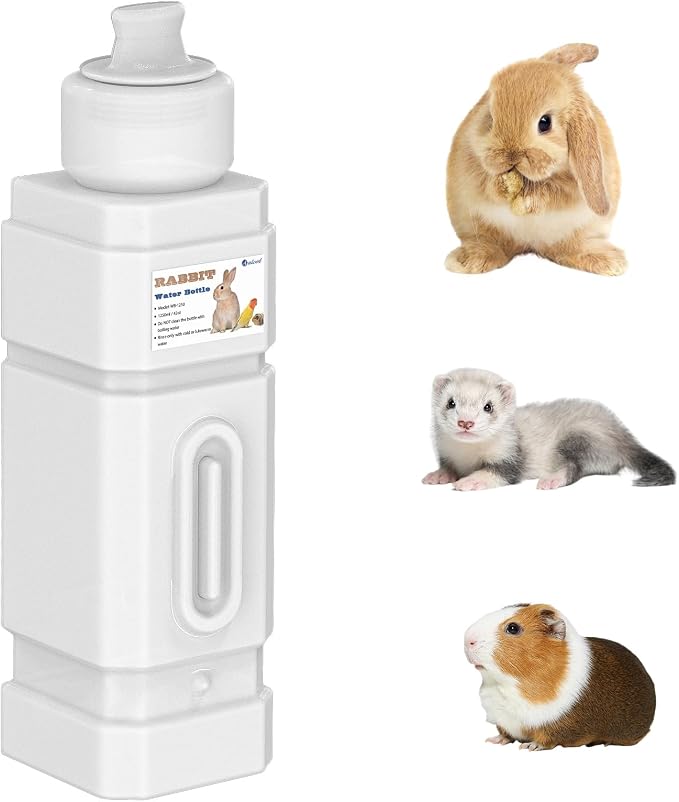 Salcod Top Fill Small Animal Water Dispenser for Cage, 42 oz No Drip Rabbit Water Bottle with Easy Mount Clip, Large Bunny Water Dispenser for Rabbit, Guinea Pig, Chinchilla, Ferret, BPA Free, White