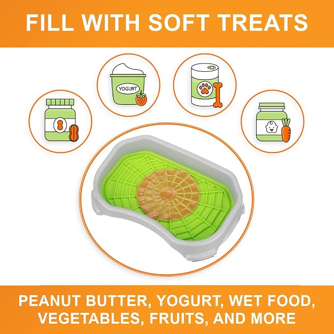 Neater Pets Neat-LIK Dog Lick Mat w/Mess-Proof Tray, Lick Mat for Dogs, Cats, Puppy, Reduces Anxiety & Boredom, Peanut Butter Slow Feeder, Interactive Treat Licking Pad (Purple & Green/Vanilla Bean)