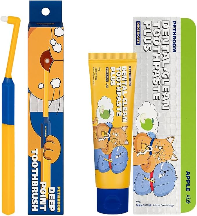 PETHROOM Dog & Cat Dental Kit for Deep Cleaning – Enzymatic Toothpaste & Precision Toothbrush (Rounded Head), Plaque & Tartar Control, EWG Verified, Fresh Breath, Apple Flavor, 2.1 oz