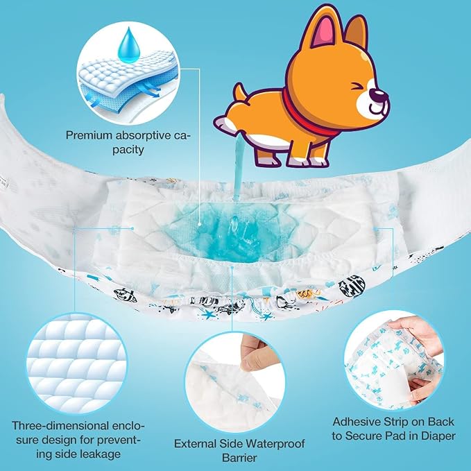 Disposable Dog Diaper Booster Pads XL - 40 Count, Dog Diaper Liners for Male and Female Dogs, Inserts Fit Most Puppy Diapers - Pet Belly Bands and Male Dogs Wraps