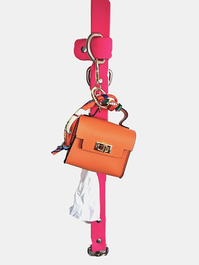 Luxury Designer Dog Poop Bag Holder Case – Barkin Pet Waste Bag Dispenser Pouch with Gold Hardware, Portable Dog Walking Accessory with Keychain Clip for Doggie Leash & Travel (Orange)