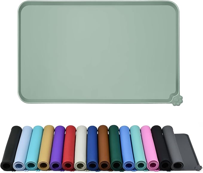 Reopet Silicone Pet Feeding Mat - Waterproof & Non-Slip Dog Cat Placemat | High Raised Edges Prevent Food & Water Spills to Protect Floors, Easy to Clean, Fit for Dog Cat Bowls