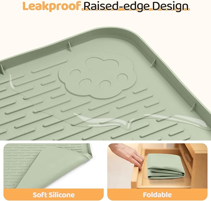 Dog Food Mat, Extra Large 70" x 45" Silicone Pet Feeding Mat with Raised Edge Pet Placemat for Small, Medium, and Large Pets Non-Slip, Easy to Clean (Green)