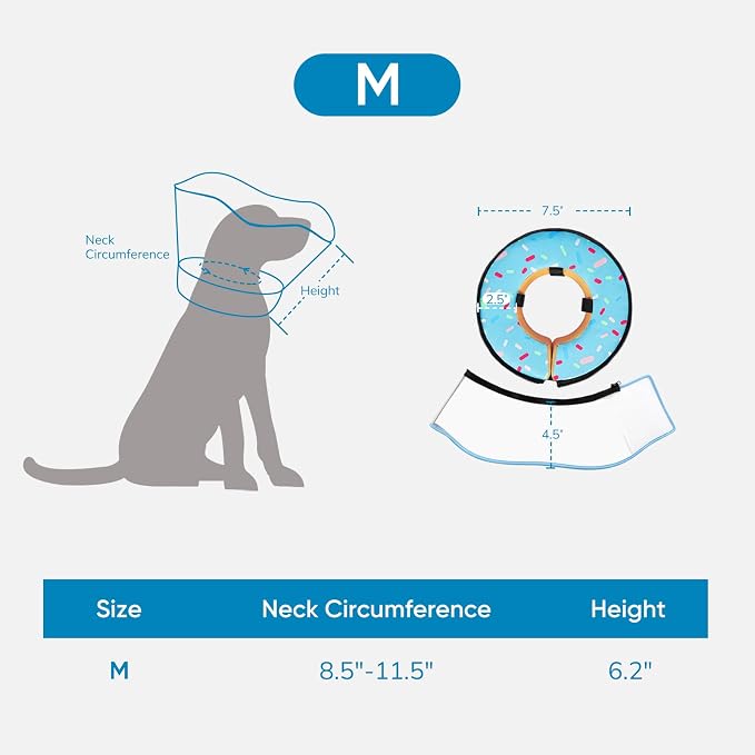 Sponge Dog Cone Collar, Dog Donut Collar After Surgery with Clear Shield, Adjustable Soft Cone for Dogs to Stop Licking-Comfy Cone for Large Medium Small Dogs (DonutBlue,M)