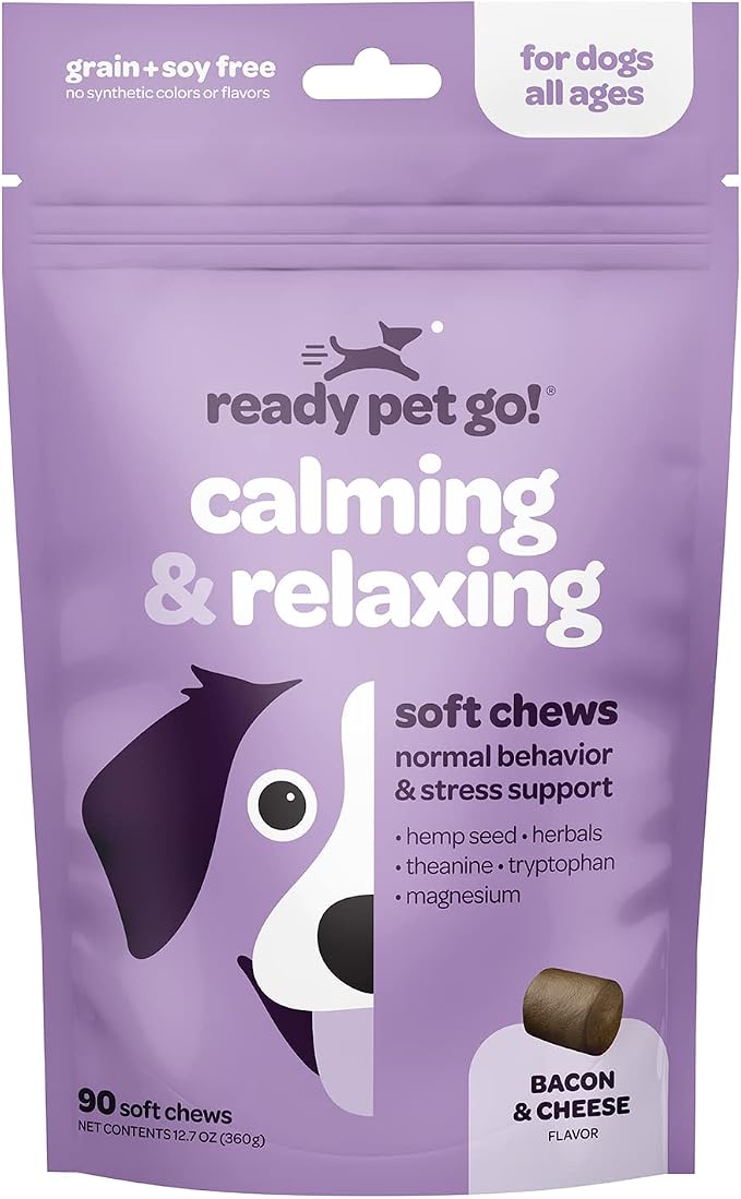 Ready Pet Go! Omega 3 + Calming Chews for Dogs | Helps with Dog Anxiety, Separation & Barking | Fish Oil for Dog Shedding, Skin Allergy, Itch Relief | 90 Chews Each