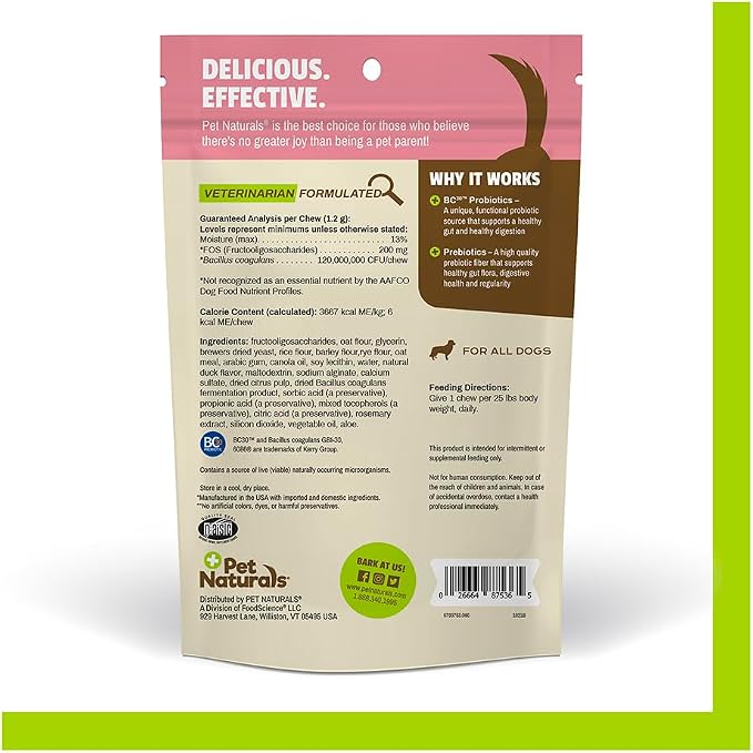 Pet Naturals Daily Probiotic Soft Chews for Dogs, Digestive and Immune Support Supplement, 1 Billion CFU Per Chew, Duck, 60 Count