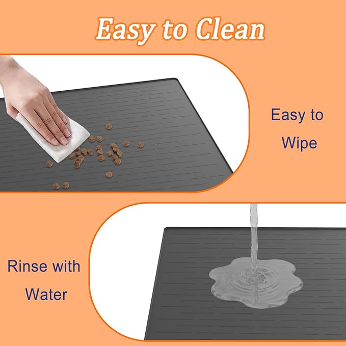 40"x30" XXL Silicone Dog Feeding Mat, 1.5MM Extra Thick Dog Bowl Mat for Food and Water, Large Non-Slip Placemat with High Edges for Dogs Bowls, Easy to Clean, Light Gray