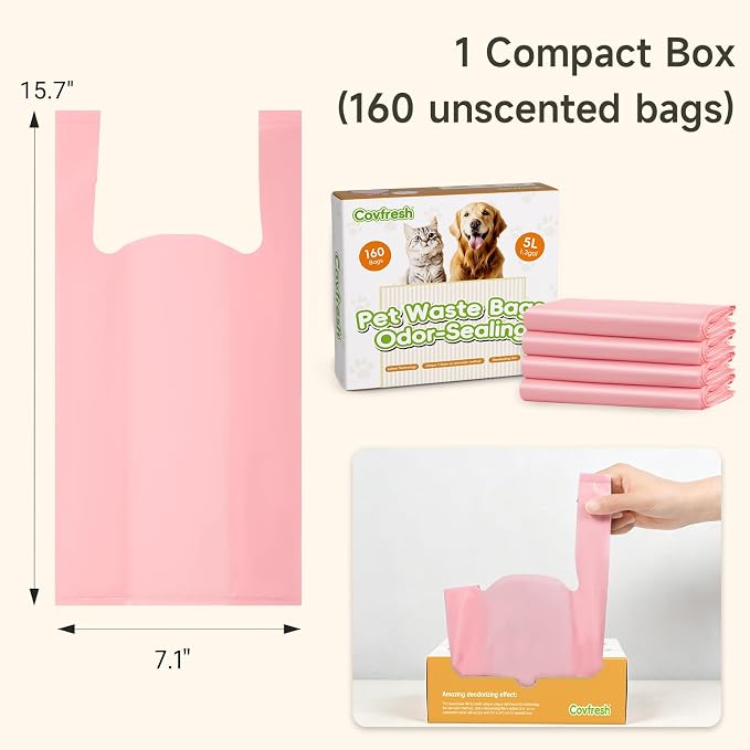 Odor Sealing Dog Poop Bags with Handles – 160 Count – Large Capacity | Heavy Duty Thick Pet Waste Bags - Leak Proof, Odor - Blocking (Pink)