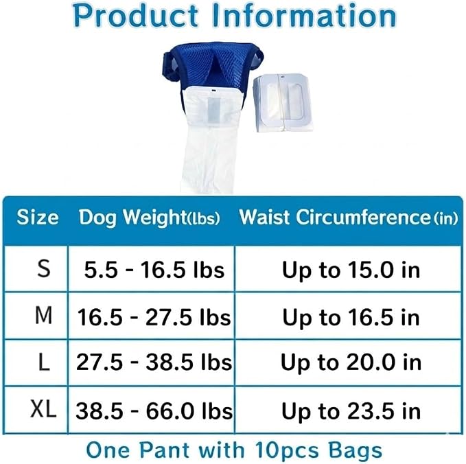 MANON ROSA Wearable Waste Collection Bag for Elderly Dogs - Convenient Dog Poop Scooper and Waste Collection Pants for Senior Pet (X-Large Suit Weight 38.5-66lbs Waist 23.5in)