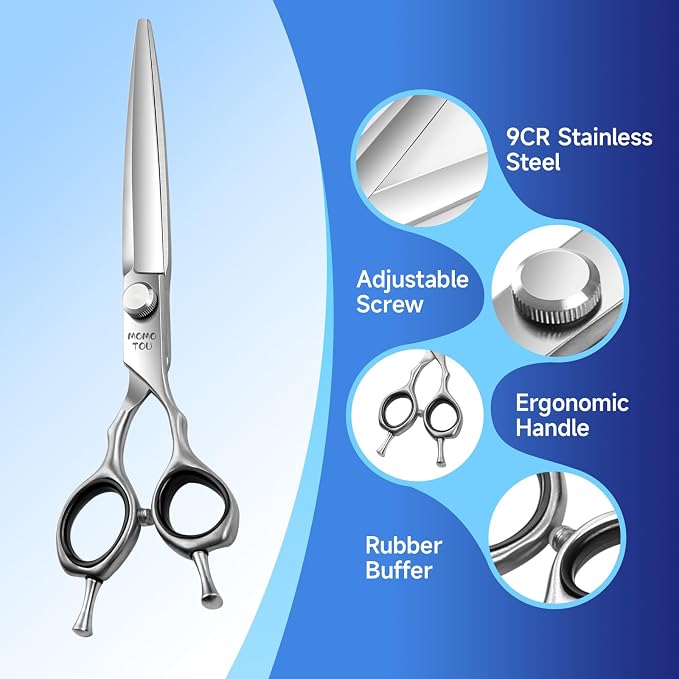 7 Inch Straight Dog Grooming Scissors, 9CR Stainless Steel Pet Shears, Sharp & Smooth Cutting for Home and Professional Grooming