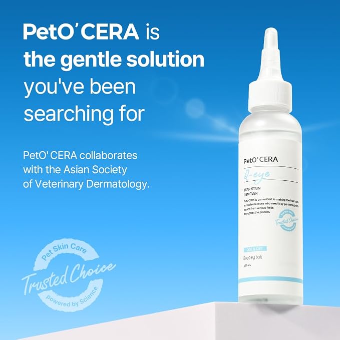 Breezytail PetO’Cera Q-Eye, Eye Stain Remover for Dogs and Cats, Removes Tear Stains, Discharge, Soothes, Neutralizes Odors, Vet Approved, Korean Pet Skin Care (4 fl oz/120ml) (4 fl oz)
