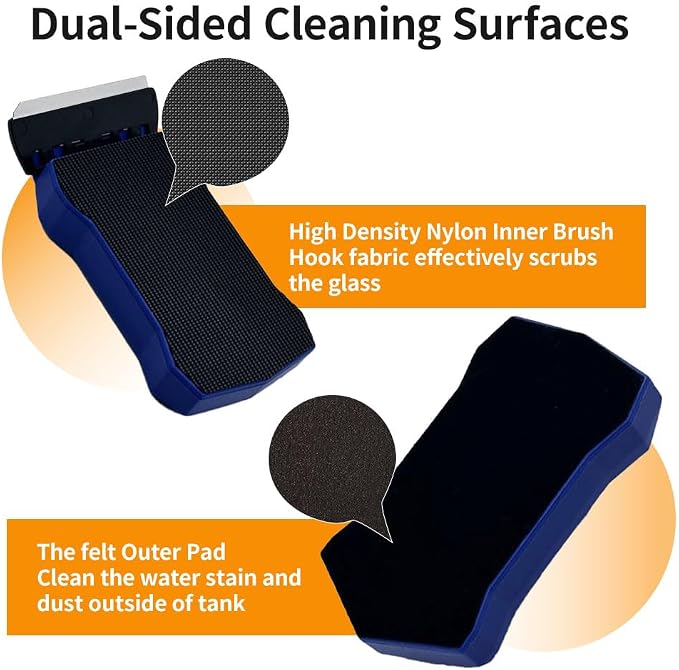 Magnetic Fish Tank Glass Cleaner, Dual-Blades Algae Scraper Glass Cleaner Scrubber with 2 Detachable Scrapers, Double Side Floating Magnetic Brush for 0.2-0.4 Inch Thick Glass Aquariums Tank, Size S