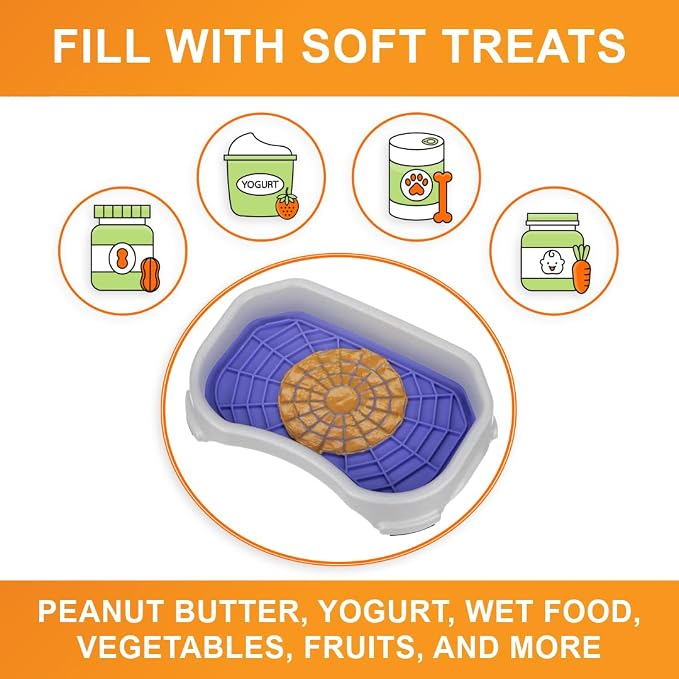 Neater Pets Neat-LIK Dog Lick Mat w/Mess-Proof Tray, Lick Mat for Dogs, Cats, Puppy, Reduces Anxiety & Boredom, Peanut Butter Slow Feeder, Interactive Treat Licking Pad (Purple/Vanilla Bean)