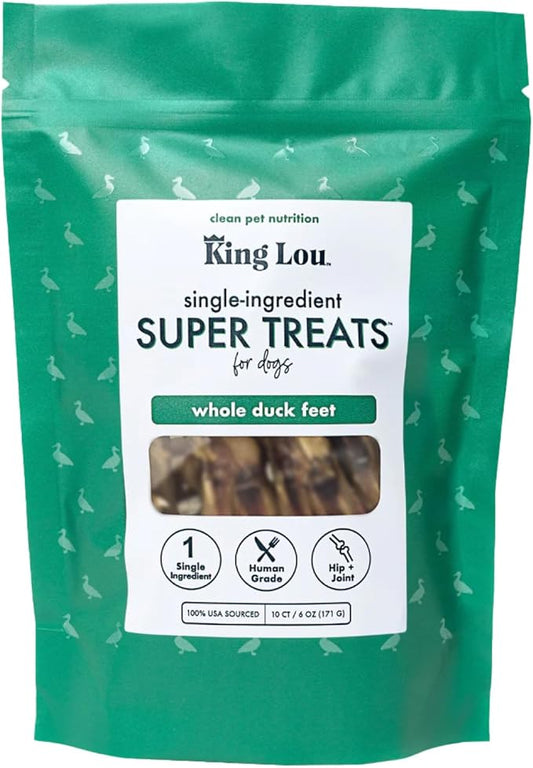 King Lou Pets Whole Duck Feet for Dogs, Single-Ingredient, Dehydrated Duck Feet Dog Treats, Human-Grade, Crunchy Dental Chews for Canine Hip & Joint Support, 10 Count
