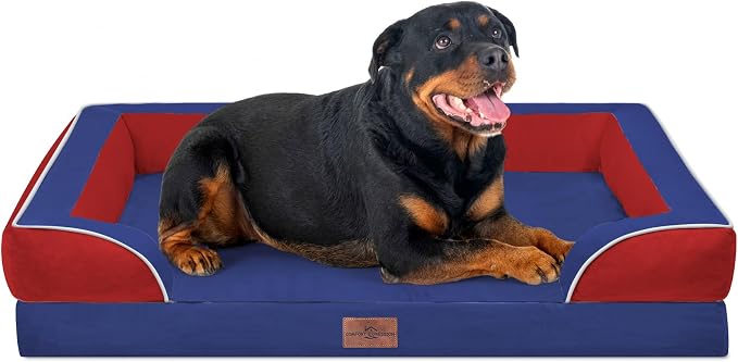 Comfort Expression Orthopedic Dog Bed for Extra Large Dogs 45x35 Inch, Waterproof Egg Crate Foam XL Pet Bed with Bolsters, Dog Couch with Washable Cover & Non-Slip Bottom, American Flag 4