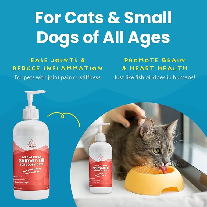 Paramount Pet Health Wild Alaskan Salmon Oil for Cats & Small Dogs, Supports Skin, Coat, Joint & Overall Well-Being, Pure & Premium Alaskan Salmon Oil for Dogs & Cats with No Fillers, 16 oz