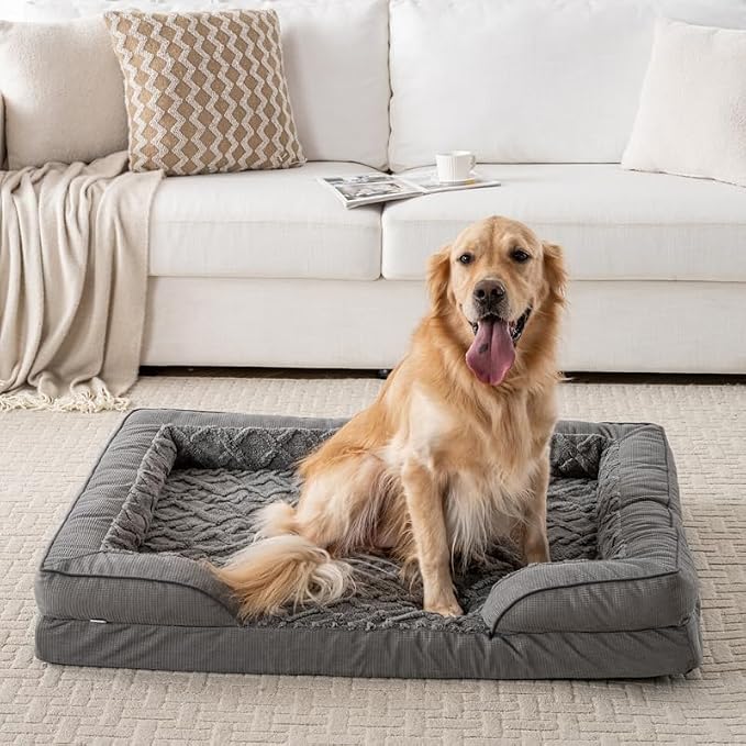 Dog Bed, Waterproof C-Shaped Pet Sofa with Removable Washable Cover, Non-Slip Bottom, Quilted Comfort Couch for All Dog and Cat Breeds (Dark Gray, 35" x 25" x 6.5")