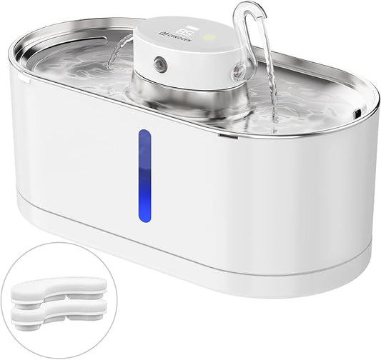 Cat Water Fountain Cordless, 108oz/3.2L Wireless Cat Fountains for Drinking, Pet Water Fountains for Cats Indoor, Automatic Cat Water Dispenser Battery Operated Rechargeable, Stainless Steel White