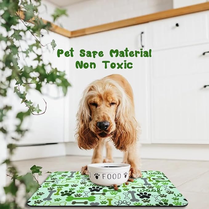Dog Food Mats for Floors Waterproof, Pet Water Bowl Mats Pet Feeding Absorbent Placemats Green 16 * 24 inch