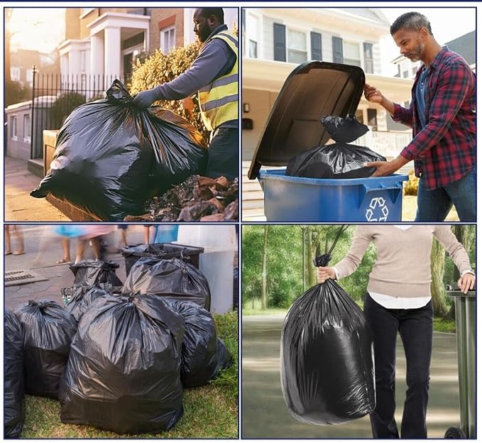 Teivio Black Large Trash Bags 64-65 Gallon 32 Count | Large Multipurpose | Fit 60,62,63,64,65 gallon Garbage Bin Liner | Kitchen | Lawn And Leaf Bags Outdoor Yard Waste Bag | Workshops Trash